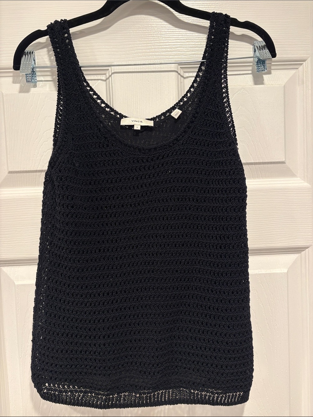 Vince Black Crochet Knit Tank Top